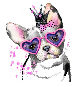 عکس با کیفیت نقاشی سگ با عینک قلبی صورتی